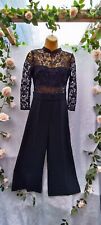 Zara Size S (6-8) Black Lace Jumpsuit Cropped Wide Leg Sheer Bandeau Top Formal 