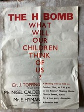 1964 H Bomb Meeting Poster Nigel Calder Scientist Dr Topping Quaker House Alton