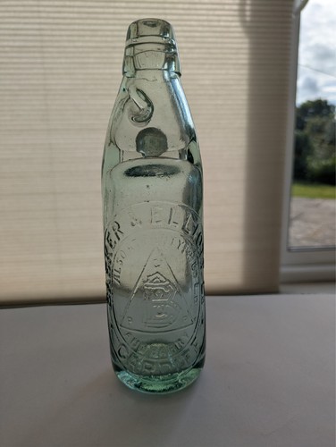 Aqua glass codd bottle basker - aqua, bottle.