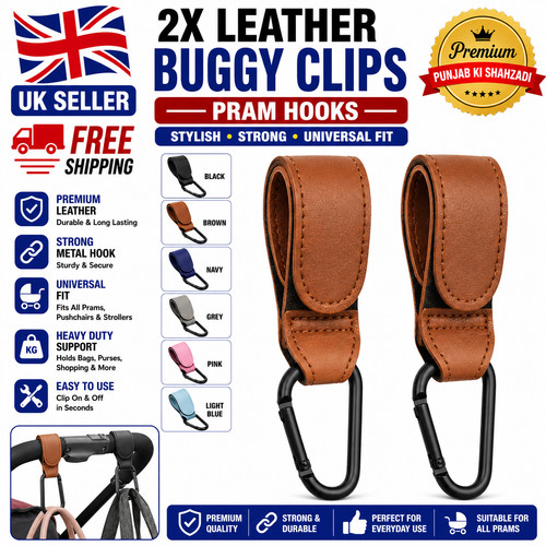 Leather buggy clips - 2x, pram