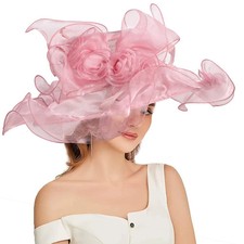 Women's Fascinators Organza Sun Hats Wide Brim Wedding Bride Tea Party Church