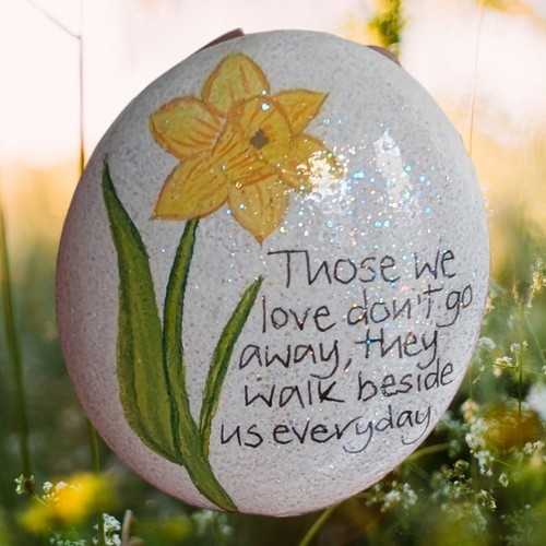 Hand painted pebble daffodil - hand,