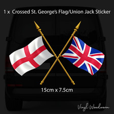 England St. George/Union Jack Crossed Flag Sticker Car Motorhome Van Bike Truck