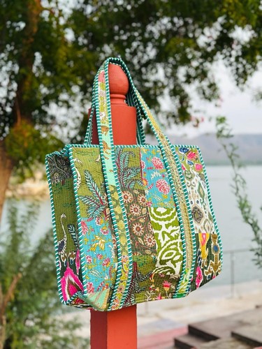 Boho patchwork quilted tote - patchwork,