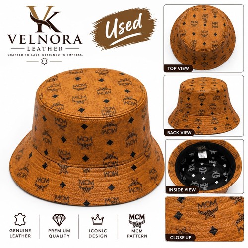 Used leather bucket - leather, brown