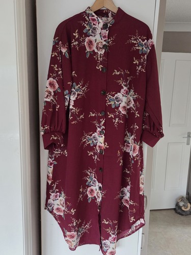 Burgundy floral shirt dress - burgundy,