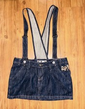 Y2K dark blue denim Roxy mini skirt pinafore braces skirts 00s size 12-14