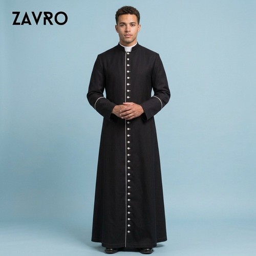Black wool clergy cassock - black,