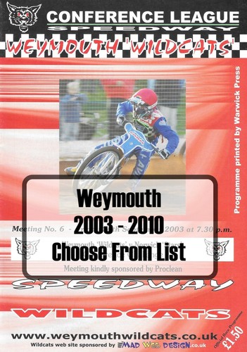 Weymouth speedway programmes - weymouth,