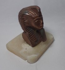 Tutankhamun Metal Bust Egyptian Marble Onyx Base Vintage Approx 3" Souvenir