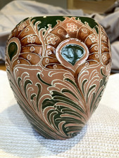 Rare Moorcroft Florian Ware Peacock Feather Design Vase. Circa 1900.
