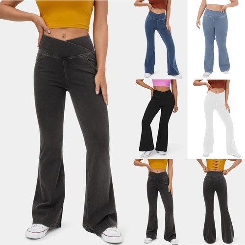 Ladies bootcut yoga jeans - jeans, high