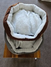 2 x Small Dog Cat Bed  Round Brown & Grey With Paw Motif  New  See Description.