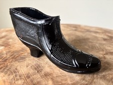 Vintage Black Glass Shoe / Slipper / Boot Figurine Ornament 