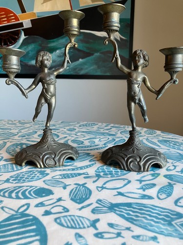 Vintage pair brass cherub - vintage, of