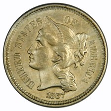 1867 THREE CENT NICKEL ~ NICE