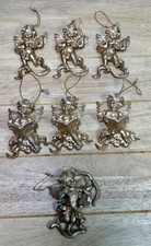 7x Vintage Golden Cherub Hanging Decorations 9 cm Resin Christmas Tree Angels
