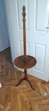 Antique Turned oak tripod Floor Lamp integral wine Table shelf needs rewiring
