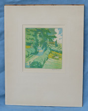John Hall Thorpe Original Woodblock Print Cottage & Animals Signed in Pencil