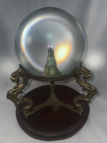 Vintage crystal ball - crystal, brass