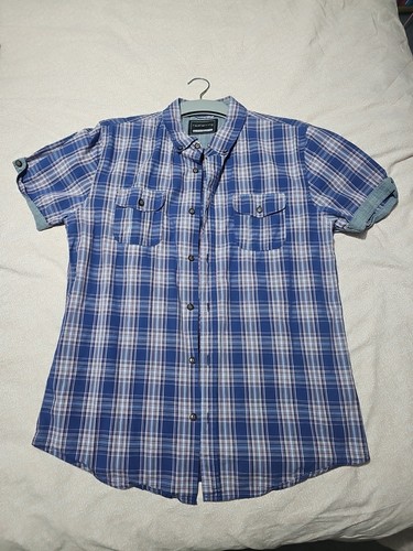 Men blue check shirt short - blue,