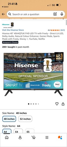 Hisense inch 40a4qtuk fhd - hisense,