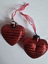 Glass red heart hanging - red,