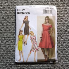 Butterick Sewing Pattern 6129 Fitted Dress, Off the Shoulder, Sz 6-14, NEW