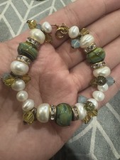 Vintage Bohemian Style Natural Pearl And Get Lampwork Glass Beaded Bracelet