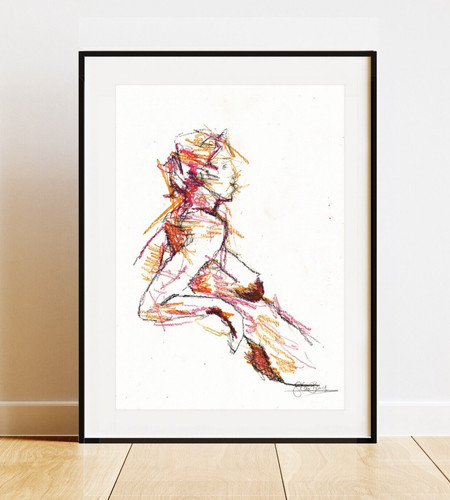 Framed nude life - framed, drawing