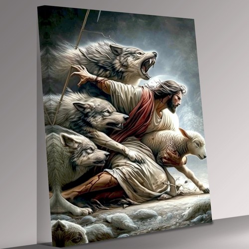 Jesus protecting the lamb from - protecting,