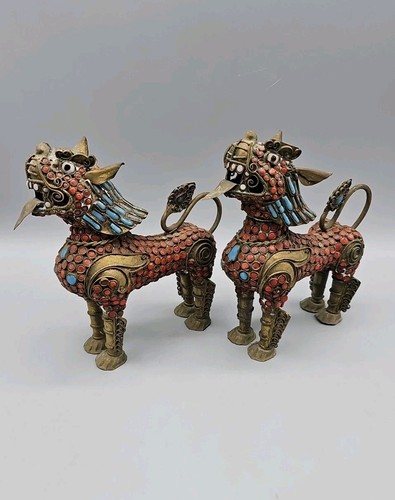Pair antique tibetan brass - of,