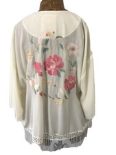 FALMER KIMONO CARDIGAN JACKET SMALL 10 Chiffon fringe embroidered boho