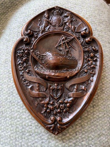 Antique oak plaque - &, copper