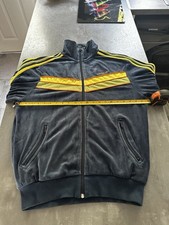 Retro Velour Adidas Track Top Jacket Blue Yellow  Green 2006 Vintage Medium