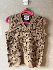 Jamiesons Naturally Shetland Wool Knitted Vest Camel Brown Pattern