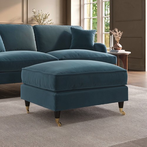 Large blue velvet footstool - blue,