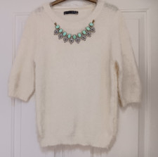 PRIMARK IVORY EYELASH JUMPER WITH REMOVABLE JEWELLERY - SZ 12 - NEW.