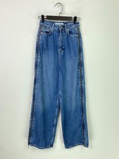 Pepe Jeans X Dua Lipa Blue Denim Wide Leg Jeans Zip Sides High Waist  UK S