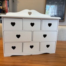 Next Girls Wooden Jewellery / hobby Storage Box In White Heart Drawers x8 