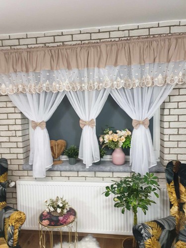 Elegant beige white voile - beige, &