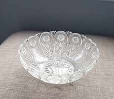 Vintage Heavy Cut Glass Pretty Floral Fruit Bowl-Desert-Trifle- Punch- 9" Across