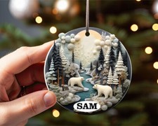 Personalised Polar Bear Bauble Ornament Christmas Eve Party Tree Decoration