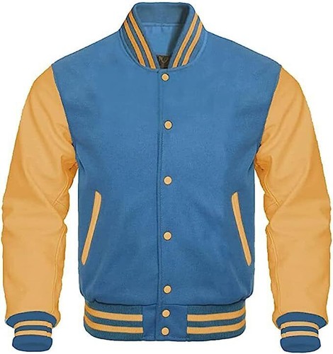 Blue wool real golden leather - real,
