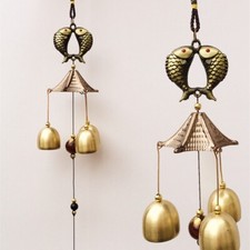 Feng Shui 3Bells Bagua Lucy Double Fish Wind Chimes Outdoor Garden Hanging Decor