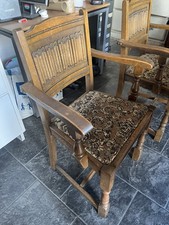 4 Old Charm Dining Chairs Upholstered Tudor Brown Frames