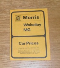 Morris Wolseley MG Price List