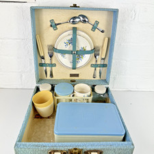 Vintage 1950s Brexton 2 Person Picnic Set - Baby Blue - Complete Set #232