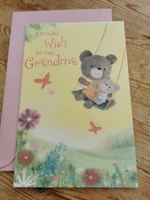Happy Birthday Grandma Card - Cute Teddy Bears On Swing