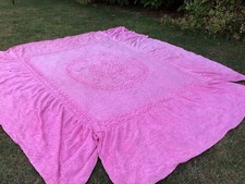 Vintage Pink ornate CANDLEWICK Double Bed Bedspread Top Cover Throw with valance